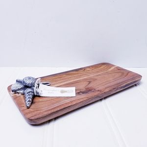 Nautical Wood Serving Tray Coastal Sea Life Decor Cheese Board Trinket Tray New